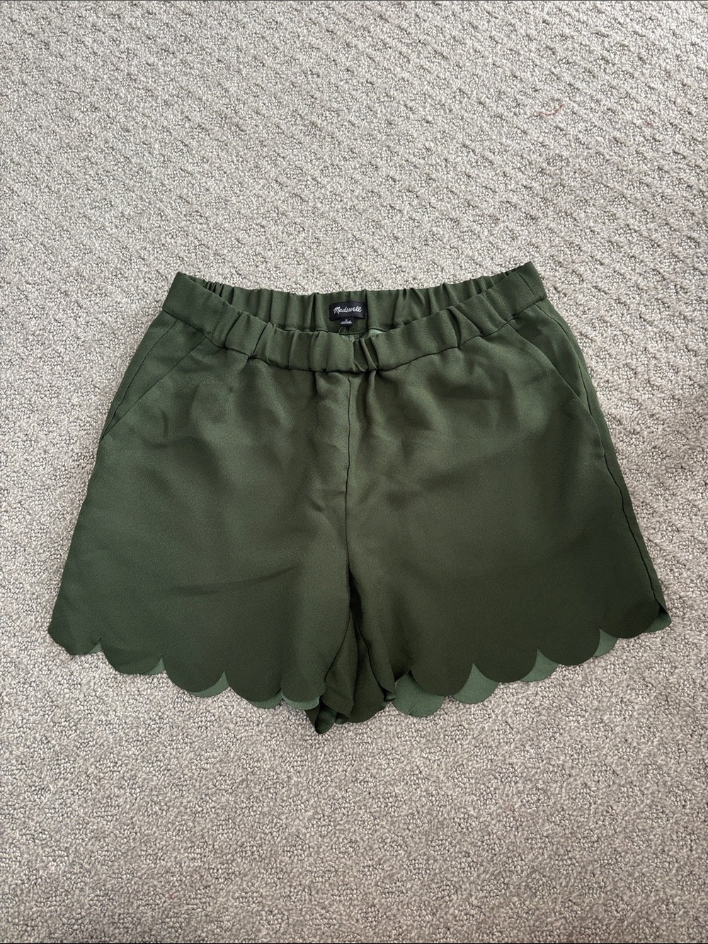 Madewell Olive Scallop-Hem High-Waist Shorts